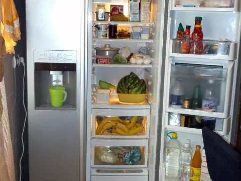 Side-by-side fridge with water dispenser